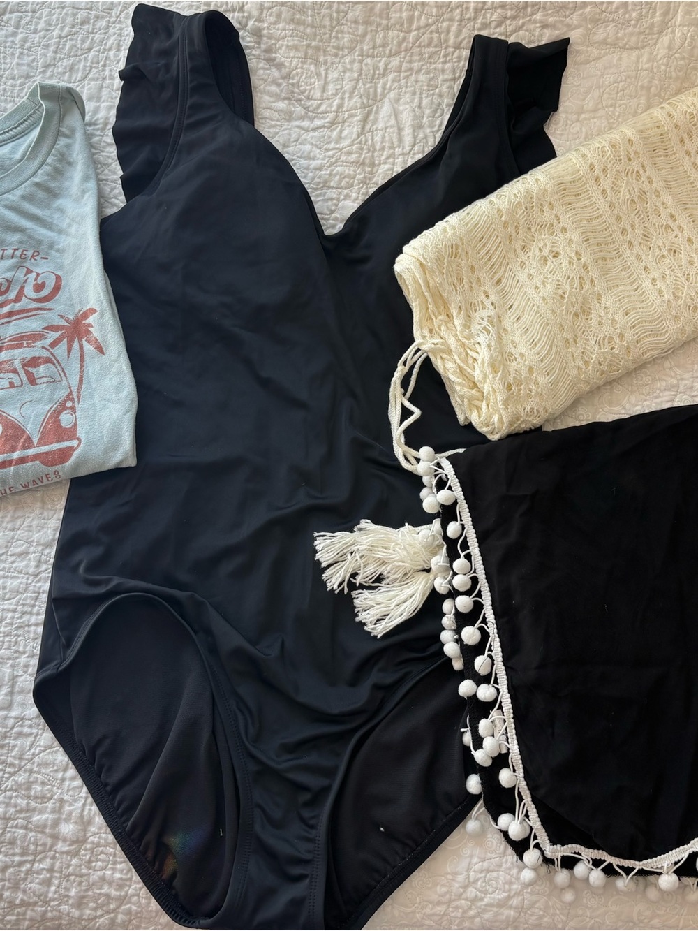 Beach Vacation 4-Piece Bundle | Swimsuit, Cover-Ups & Retro Graphic Tee
